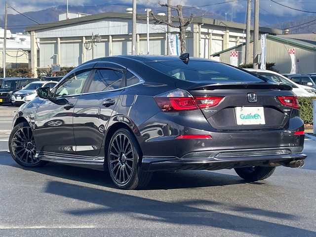 ホンダ インサイト EX・ブラックスタイル 長野県 2019(平31)年 9.1万km ルーセブラックM ８インチ純正ナビ（VXU-197SGi）/無限フルエアロ/無限ホイール/無限マフラー/Bluetooth Audio/フルセグテレビ/ビルドインＥＴＣ/バックカメラ/追従クルーズコントロール/コーナーセンサー/ステアリングスイッチ/本革巻ステアリング/パドルシフト/パワーシートＤ＋Ｎ席/シートヒーターＤ＋Ｎ席/純正フロアマット/プッシュスタート/オートライト/フォグランプ/ドアバイザー/電動格納ドアミラー/ブラインドスポットモニター/スマートキー/スペアキー×１/横滑り防止機能/盗難防止機能/スタッドレスタイヤ積込/（純正アルミホイール）