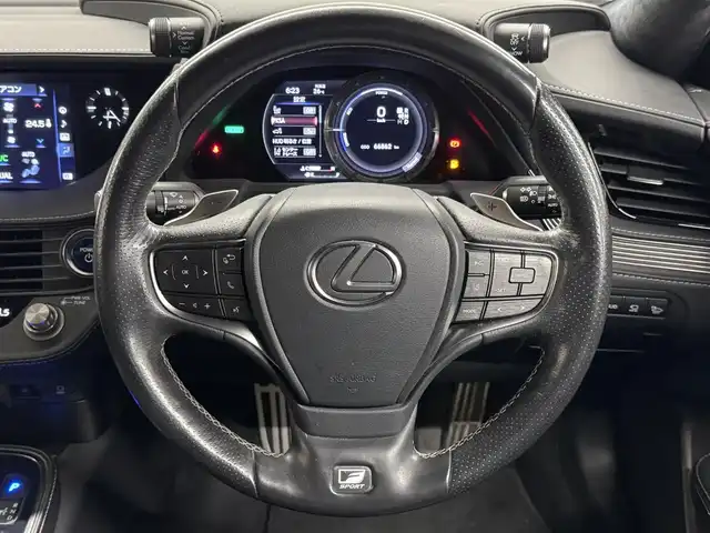 レクサス ＬＳ 500h Fスポーツ 三重県 2018(平30)年 6.7万km ブラック Pガソリン・マルチステージハイブリッド/FR/MTモード付フロアCVT/12.3型ナビ/（CD/DVD/REC/SD/USB/Bluetooth/Miracast/AUX/TV）/パノラミックビューモニター/ドライブレコーダー 前方/ETC2.0/LEXUS Safety System＋A/・プリクラッシュセーフティ（歩行者注意喚起・アクティブ操舵回避支援）/・フロントクロストラフィックアラート/・Lexus CoDrive（レーダークルコン・レーントレーシングアシスト・レーンチェンジアシスト）/・ドライバー異常時停車支援システム/・上下2段式アダプティブハイビームシステム/・ロードサインアシスト/・先行車発進告知機能/・ITS Connect/・ブラインドスポットモニター/など/装備/・本革シート/・シートヒーター（D/N/2nd左右）＆ベンチレーション（D/N）/・メモリーパワーシート（D20way/N18way）/・パワートランクリッド/・デジタルインナーミラー/・左右独立温度調整オートエアコン/・電動リヤガラスサンシェード/・カラーヘッドアップディスプレイ/・電子パーキングブレーキ/・純正20inAW/・スマートキーx1＋カードキーx1/など