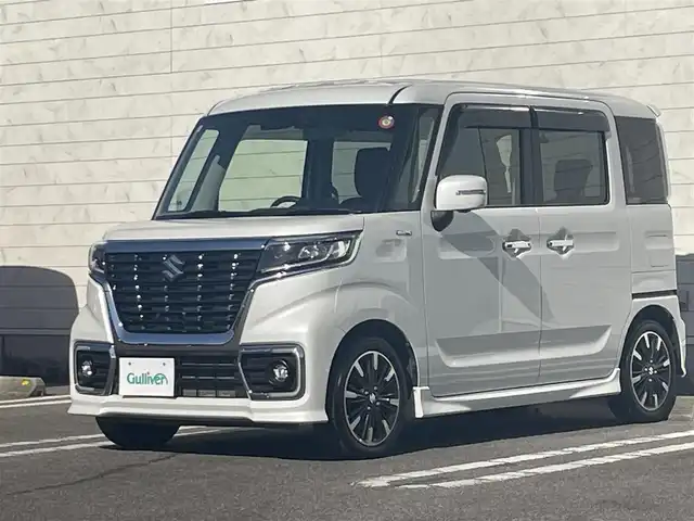 スズキ スペーシア カスタム HYBRID XS ターボ 宮崎県 2020(令2)年 3.3万km ピュアホワイトP 純正フルセグナビ/（DVD再生機能付き）（BT）/アイドリングストップ/全周囲カメラ/バックカメラ/プッシュスタート/MTモード付AT/パドルシフト/パワーウィンドウ/パワーステアリング/純正LEDヘッドライト/純正フロアマット/オートライト/クルーズコントロール/純正アルミホイール/レザーシート/ドライブレコーダー/横滑り防止装置/盗難防止装置/エアバックW/衝突被害軽減システム/ABS/AAC/ETC