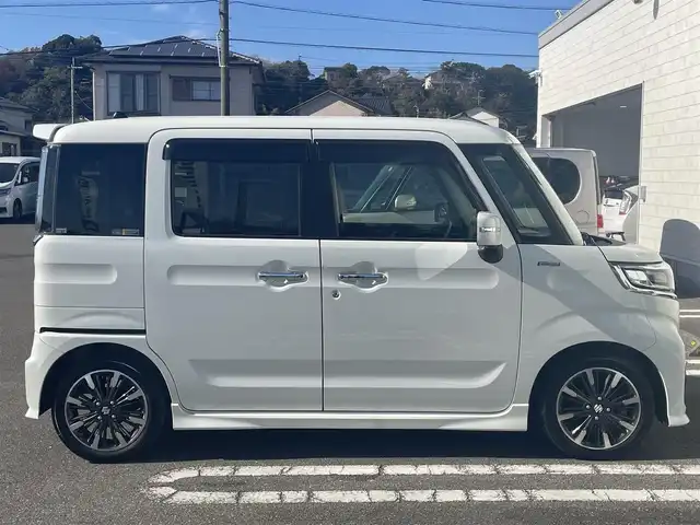 スズキ スペーシア カスタム HYBRID XS ターボ 宮崎県 2020(令2)年 3.3万km ピュアホワイトP 純正フルセグナビ/（DVD再生機能付き）（BT）/アイドリングストップ/全周囲カメラ/バックカメラ/プッシュスタート/MTモード付AT/パドルシフト/パワーウィンドウ/パワーステアリング/純正LEDヘッドライト/純正フロアマット/オートライト/クルーズコントロール/純正アルミホイール/レザーシート/ドライブレコーダー/横滑り防止装置/盗難防止装置/エアバックW/衝突被害軽減システム/ABS/AAC/ETC
