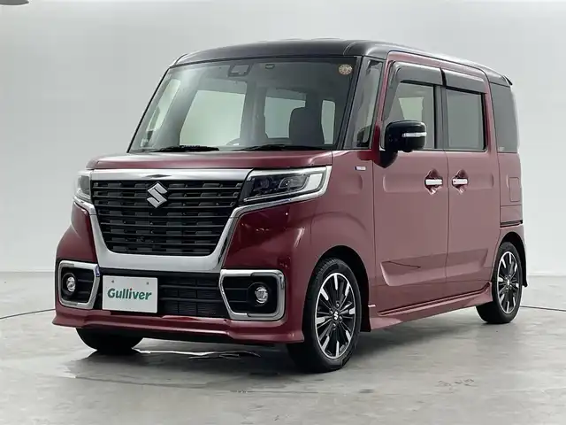 スズキ スペーシア カスタム HYBRID XS ターボ 福井県 2018(平30)年 4.6万km フェニックスレッドパール/ブルーイッシュブラックパール 純正ディラーオプションナビ【CN-RZ83]  /CD/DVD/フルセグTV/Bluetooth/SD/USB/AM/FM/アラウンドビューモニター/デュアルセンサーブレーキサポート/プッシュスタート /ビルトインETC/クルーズコントロール/革巻きステアリング/ステアリングリモコン/パドルシフト/ステアリングチルド機構/オートライト /フォグランプ/ウィンカー・電動格納式ミラー/サーキュレーター/純正フロアマット/サイドバイザー
