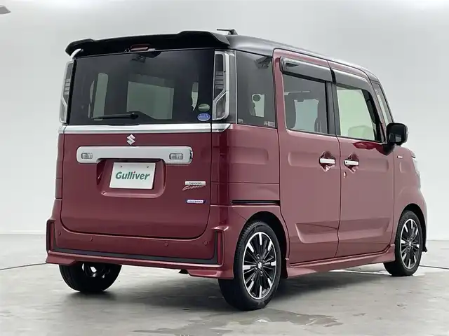 スズキ スペーシア カスタム HYBRID XS ターボ 福井県 2018(平30)年 4.6万km フェニックスレッドパール/ブルーイッシュブラックパール 純正ディラーオプションナビ【CN-RZ83]  /CD/DVD/フルセグTV/Bluetooth/SD/USB/AM/FM/アラウンドビューモニター/デュアルセンサーブレーキサポート/プッシュスタート /ビルトインETC/クルーズコントロール/革巻きステアリング/ステアリングリモコン/パドルシフト/ステアリングチルド機構/オートライト /フォグランプ/ウィンカー・電動格納式ミラー/サーキュレーター/純正フロアマット/サイドバイザー