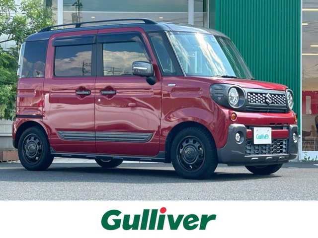 スズキ スペーシア ギア HYBRID XZターボ 岡山県 2019(令1)年 4.8万km フェニックスレッドパール/ガンメタリック2トーンルーフ 9インチフローティングナビ/フルセグTV、CD、DVD、Bluetooth、AM、FM/全方位カメラ/前席シートヒーター/両側パワースライドドア/リアサーキュレーター/ロールサンシェード/シートバックテーブル/クルーズコントロール/ルーフレール