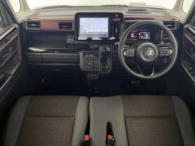 スズキ スペーシア カスタム HYBRID XS 栃木県 2023(令5)年 1万km スチールシルバーM 純正9インチナビ/　Apple CarPlay/Android Auto/Bluetooth/フルセグTV/HDMI/FM/AM/スズキセーフティサポート/・デュアルセンサーブレーキサポート/・誤発進抑制/・車線維持支援/・車線逸脱抑制/・アダプティブクルーズコントロール/・ハイビームアシスト/・標識認識/・ふらつき警報/・発進お知らせ/全周囲カメラ/マルチユースフラップ/両側パワースライドドア/ETC/シートヒーター(D/N席)/ステアリングヒーター/ベンチシート/助手席シートアンダーボックス/純正15インチアルミホイール/スマートキー/サイド+カーテンエアバッグ