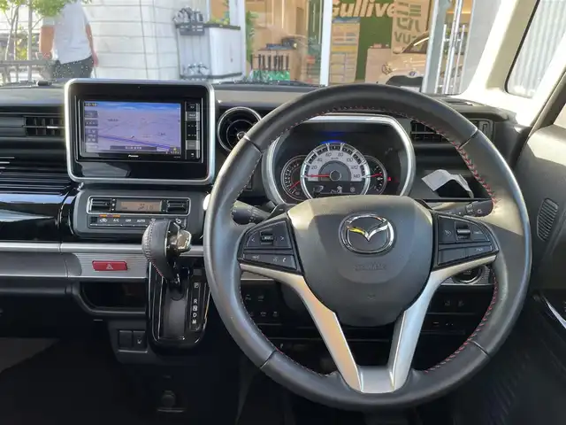 マツダ フレアワゴン カスタムスタイル ハイブリッド XT 石川県 2018(平30)年 4.7万km ブレイブカーキP 社外メモリーナビ/CD/DVD/フルセグTV/バックカメラ/ドライブレコーダー/ETC/スマートキー/プッシュスタート/電動ミラー/両側パワースライドドア/レーダーブレーキ/クルーズコントロール/コーナーセンサー/LEDヘッドライト/オートライト