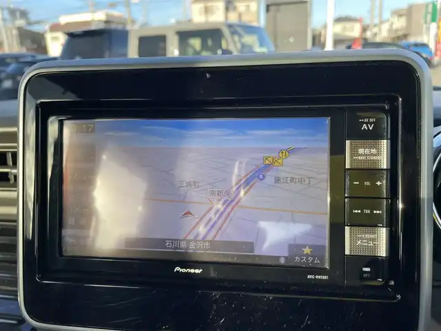 マツダ フレアワゴン カスタムスタイル ハイブリッド XT 石川県 2018(平30)年 4.7万km ブレイブカーキP 社外メモリーナビ/CD/DVD/フルセグTV/バックカメラ/ドライブレコーダー/ETC/スマートキー/プッシュスタート/電動ミラー/両側パワースライドドア/レーダーブレーキ/クルーズコントロール/コーナーセンサー/LEDヘッドライト/オートライト