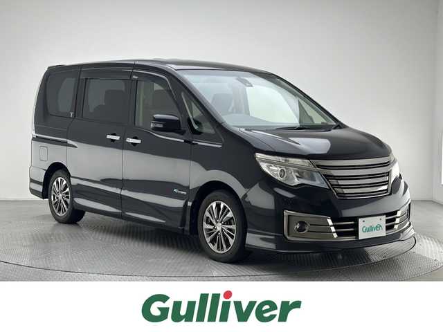 日産 セレナ ライダー Bライン Sハイブリッド 兵庫県 2014(平26)年 7.7万km ダイヤモンドブラック 純正SDナビ(CD/DVD/SD/Bluetooth/フルセグ)/純正フリップダウンモニター/バックカメラ/両側パワースライドドア/クルーズコントロール/純正16インチアルミホイール/純正フロアマット/アイドリングストップ/LEＤヘッドライト/エマージェンシーブレーキ/オートライト/ＥＴＣ/スペアキー