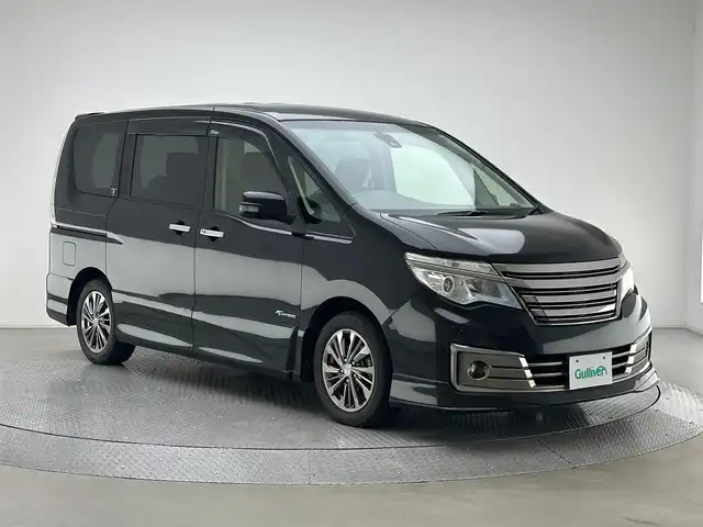 日産 セレナ ライダー Bライン Sハイブリッド 兵庫県 2014(平26)年 7.7万km ダイヤモンドブラック 純正SDナビ(CD/DVD/SD/Bluetooth/フルセグ)/純正フリップダウンモニター/バックカメラ/両側パワースライドドア/クルーズコントロール/純正16インチアルミホイール/純正フロアマット/アイドリングストップ/LEＤヘッドライト/エマージェンシーブレーキ/オートライト/ＥＴＣ/スペアキー