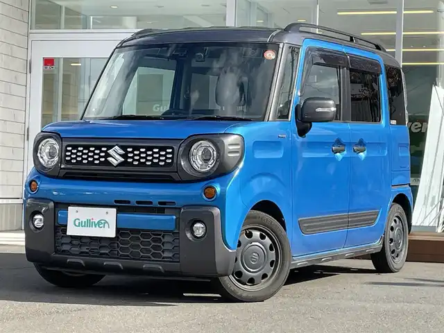 スズキ スペーシア ギア HYBRID XZ 道央・札幌 2019(平31)年 7.3万km ブリスクブルーメタリック/ガンメタリック2トーンルーフ ・SDナビ/・Bluetooth/・ワンセグTV/・両側パワースライドドア/・スマートキー/・プッシュスタート/・スペアキー/・ドライブレコーダー/・シートヒーター/・レーンキープアシスト/・衝突軽減システム/・後席パーソナルテーブル/・リアシーリングファン/・ルーフレール/・純正14インチAW/・純正フロアマット/・LEDヘッドライト/・LEDフォグランプ/・クリアランスソナー