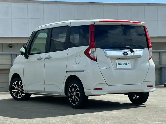 トヨタ ルーミー カスタムG－T 静岡県 2019(令1)年 0.8万km パールホワイトⅢ 純正SDナビ/（CD/DVD/AM/FM/フルセグTV/Bluetooth）/フルセグTV/プッシュスタート/クルコン/オートライト/オートマチックハイビーム/純正フロアマット/シートヒーターD＋N/両側パワースライドドア/パーキングアシスト/ETC車載器/バックカメラ/電格ミラー/社外14AW