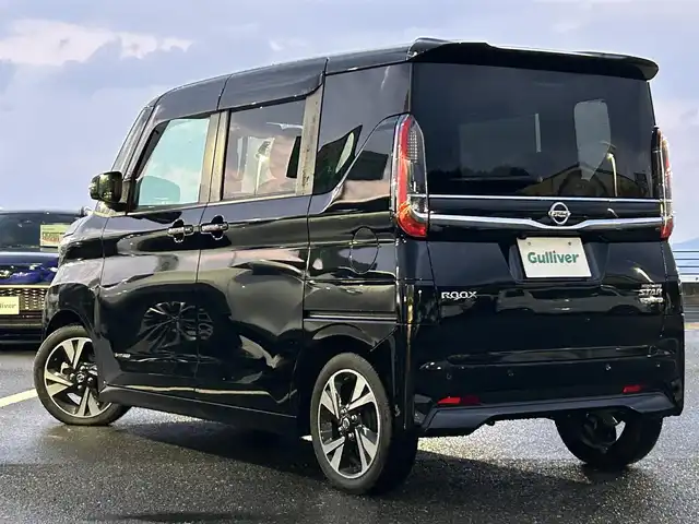 日産 ルークス ハイウェイスター Gターボ 島根県 2022(令4)年 1.4万km ブラック 登録時走行距離13478km/保証書/取扱説明書/純正９インチナビ/フルセグTV/Bluetooth/アイドリングストップ　/全方位カメラ/車線逸脱警報/衝突被害軽減ブレーキ/両側パワースライド/ドライブレコーダー/ターボ/前後コーナーセンサー/ＬＥＤヘッド/ＬＥＤフォグ/ウィンカーミラー/プッシュスタート/スマートキー/１５インチ純正アルミ