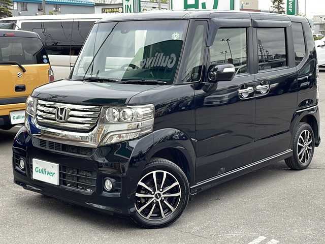 ホンダ Ｎ ＢＯＸ カスタム SSパッケージ 道東・釧路十勝 2015(平27)年 11.7万km スマートブラック 純正SDナビ　VXM-152VFi/フルセグ/Bluetooth/DVD/CD/SD/バックカメラ/社外エンジンスターター/シティブレーキアクティブシステム/（低速域衝突軽減ブレーキ＋誤発進抑制機能）/両側パワースライドドア/シートヒーター/フォグランプ/オートライト/電動格納ミラー/純正フロアマット/スマートキー/スペアキー/ドアバイザー