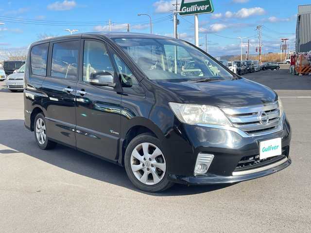 日産 セレナ ハイウェイスター S HV Vセレ 千葉県 2013(平25)年 12万km スーパーブラック 禁煙車/純正ナビ/・CD/DVD/BT/フルセグ/クルーズコントロール/バックカメラ/両側パワースライドドア/HIDヘッドライト/フォグライト/オートライト/スマートキー/スペアキー/ETC