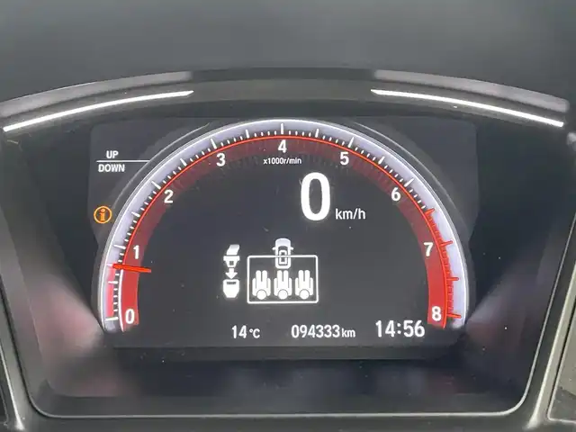 ホンダ シビック ハッチバック ホンダセンシング 山形県 2019(平31)年 9.5万km クリスタルブラックパール 禁煙車/ターボ/純正SDナビ/・TV/AM/FM/CD/DVD/Bluetooth/アペックスマフラー/アダプティブクルーズコントロール/アイドリングストップ/レーンキープアシスト/標識認識機能/衝突被害軽減ブレーキ/横滑り防止装置/盗難防止装置/LEDヘッドライト/オートライト/フロントフォグランプ/電動パーキングブレーキ/バックカメラ/前後ドライブレコーダー/シートヒーター（D/N席）/純正フロアマット/純正ドアバイザー/ETC