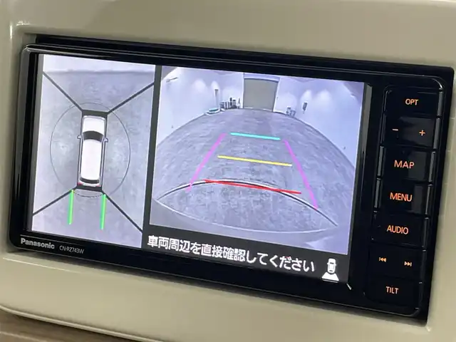 スズキ ラパン X 福島県 2019(平31)年 4.3万km フォーンベージュメタリック/ホワイト2トーンルーフ スズキセーフティサポート/・衝突軽減ブレーキ/・車線逸脱警報装置/純正ナビ/・型番：CN-RZ743W/・フルセグTV/BT/CD/DVD/・全方位カメラ/・ETC/アイドリングストップ/革巻きステアリング/・ステアリングリモコン/運転席シートヒーター/・ベンチシート/プッシュスタート/・スマートキー/・スペアキー/LEDヘッドライト/・オートライト/電動格納ミラー/純正フロアマット