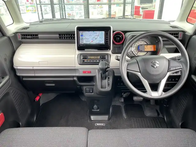 スズキ スペーシア HYBRID X 千葉県 2019(令1)年 1.8万km シフォンアイボリーM 純正メモリナビ/(フルセグTV/BT/CD/DVD/FM/AM)/バックカメラ/衝突被害軽減システム/車線逸脱警報/両側パワースライドドア/横滑り防止装置/ETC/アイドリングストップ/オートライト/電動格納ミラー/シートリフター/プッシュスタート/スマートキー/フロアマット/スペアキー/保証書