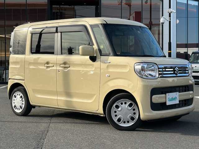 スズキ スペーシア HYBRID G 宮城県 2023(令5)年 2.7万km シフォンアイボリーM 登録時走行距離26935km/プッシュスタート/パワーステアリング/パワースライドドア/アイドリングストップ/ACC/ETC/オートライト/純正ナビ フルセグ/AM/FM・TV・USB・HDMI・BT/衝突軽減軽減ブレーキ/誤発進抑制機能/車線逸脱警告/先行発進お知らせ機能/後方自動ブレーキ/ドアバイザー