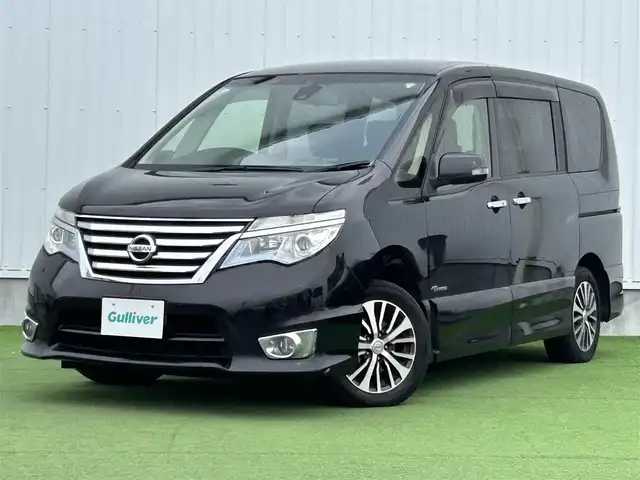 日産 セレナ ハイウェイスター S HV Vセレ 香川県 2015(平27)年 6.8万km ダイヤモンドブラック 登録時走行距離：67581km/純正SDナビゲーション/→CD/DVD再生/バックカメラ/フリップ/ビルトインETC/ステアリングリモコン/クルーズコントロール/両側パワースライドドア/LEDオートライト/フォグランプ/純正16インチアルミホイール/純正フロアマット/スマートキー/スペアキー