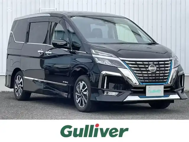 日産 セレナ e－パワー ハイウェイスター G 熊本県 2020(令2)年 5.2万km ダイヤモンドブラック 純正SDナビ/・AM/FM/CD/DVD/BT/・フルセグTV/アラウンドビューカメラ/・バックカメラ/プロパイロット/車線逸脱防止機能/ブラインドスポットモニター/ロードサインアシスト/衝突被害軽減システム/インテリジェントクルーズコントロール/前後コーナーセンサー/革巻きステアリング/・ステアリングリモコン/オートライト/・LEDライト/・フォグランプ/純正フリップダウンモニター/電動格納ミラー/・ウィンカーミラー/ビルトインETC/前後ドライブレコーダー（DJ4-D）/純正エアロパーツ/・フロント/サイド/リア/ドアバイザー/電動サイドブレーキ/・オートブレーキホールド/純正フロアマット/純正アルミホイール/nanoe/インテリキー/・スペアキー