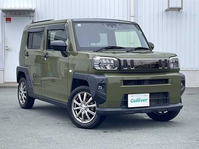 ダイハツ タフト G 三重県 2021(令3)年 3.2万km フォレストカーキメタリック プッシュスタート/社外SDナビ(AM/FM/CD/DVD/TV/BT)/フルセグTV/横滑り防止/アイドリングストップ/衝突軽減ブレーキ/コーナーセンサー/電動格納ミラー/オートライト/ステアリングスイッチ/革巻きステアリング/前方ドライブレコーダー/ETC/シートヒーター(D+N席)/社外ホイール/電動パーキング/USB入力端子1ヶ所/スペアキー/純正フロアマット/純正ドアバイザー/ガラスルーフ/LEDヘッドライト/禁煙車