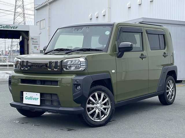 ダイハツ タフト G 三重県 2021(令3)年 3.2万km フォレストカーキメタリック プッシュスタート/社外SDナビ(AM/FM/CD/DVD/TV/BT)/フルセグTV/横滑り防止/アイドリングストップ/衝突軽減ブレーキ/コーナーセンサー/電動格納ミラー/オートライト/ステアリングスイッチ/革巻きステアリング/前方ドライブレコーダー/ETC/シートヒーター(D+N席)/社外ホイール/電動パーキング/USB入力端子1ヶ所/スペアキー/純正フロアマット/純正ドアバイザー/ガラスルーフ/LEDヘッドライト/禁煙車