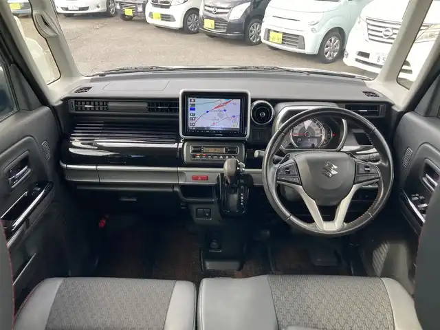 スズキ スペーシア カスタム HYBRID XS ターボ 静岡県 2018(平30)年 5.1万km スチールシルバーM スズキセーフティサポート/純正8インチナビ(CN-RZ843)/　AM FM CD DVD Bluetooth USB SD/ETC/LEDオートヘッドランプ/レーダークルーズコントロール/ハーフレザーシート/シートヒーター(運転席)/両側パワースライドドア/リアクリアランスソナー/純正15インチアルミホイール/スマートキー＆プッシュスタート/パドルシフト/リアサンシェード/フルセグTV/バックモニター