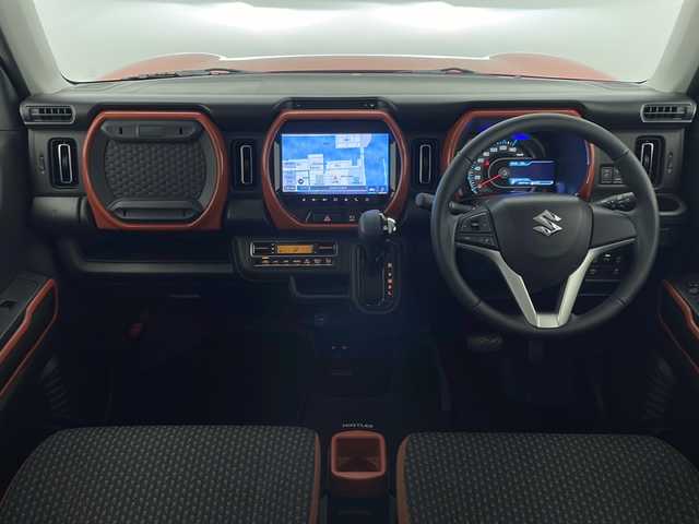 スズキ ハスラー HYBRID X 宮崎県 2020(令2)年 4.8万km バーミリオンオレンジ/ガンメタリック2トーン 禁煙車/衝突被害軽減ブレーキ/純正9型スマホ連携ナビTV/（CD/DVD/FMAM/Bluetooth/フルセグTV)/純正LEDオートライト/純正LEDフォグ/純正15インチアルミ/純正セキュリティアラーム/純正フロアマット/社外前後ドライブレコーダー/レーンディパーチャーアラート/クリアランスソナー/エネチャージ/オートエアコン/ウインカードアミラー/前席シートヒーター/本革巻ハンドル/スマートキー/プッシュエンジンスタート/スペアキー/新車時保証書/取扱い説明書