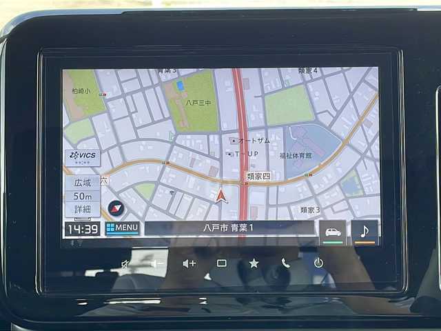 スズキ ワゴンＲ スマイル HYBRID S 青森県 2021(令3)年 3.1万km インディゴブルーメタリック/ホワイト2トーン 4WD/純正9インチメモリナビ・フルセグTV/全方位モニター/CD・DVD・Bluetooth/両側パワースライドドア/前席シートヒーター/セーフティサポート/デュアルカメラブレーキサポート/誤発進抑制機能/レーンキープアシスト/ハイビームアシスト/コーナーセンサー/横滑り防止装置/充電用USBボート/スマートキー/プッシュスタート