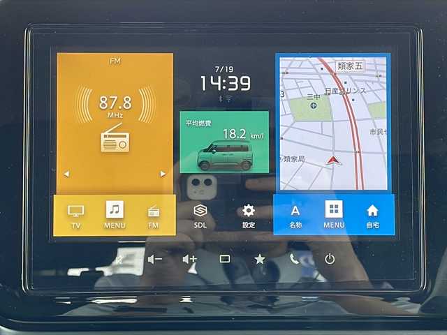 スズキ ワゴンＲ スマイル HYBRID S 青森県 2021(令3)年 3.1万km インディゴブルーメタリック/ホワイト2トーン 4WD/純正9インチメモリナビ・フルセグTV/全方位モニター/CD・DVD・Bluetooth/両側パワースライドドア/前席シートヒーター/セーフティサポート/デュアルカメラブレーキサポート/誤発進抑制機能/レーンキープアシスト/ハイビームアシスト/コーナーセンサー/横滑り防止装置/充電用USBボート/スマートキー/プッシュスタート