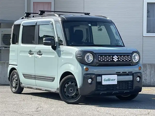 スズキ スペーシア ギア HYBRID XZ 青森県 2019(平31)年 4.1万km オフブルーメタリック/ガンメタリック2トーンルーフ ワンオーナー/４ＷＤ/社外オーディオ/両側パワースライドドア/パーキングセンサー/車線逸脱防止/衝突軽減ブレーキ/横滑り防止/純正ＬＥＤヘッドライト/フォグランプ/シートヒーター/アイドリングストップ/ＥＴＣ/取扱説明書/保証書