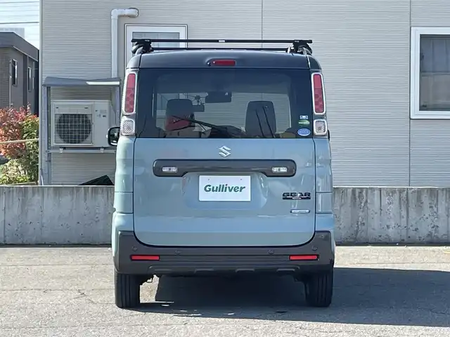 スズキ スペーシア ギア HYBRID XZ 青森県 2019(平31)年 4.1万km オフブルーメタリック/ガンメタリック2トーンルーフ ワンオーナー/４ＷＤ/社外オーディオ/両側パワースライドドア/パーキングセンサー/車線逸脱防止/衝突軽減ブレーキ/横滑り防止/純正ＬＥＤヘッドライト/フォグランプ/シートヒーター/アイドリングストップ/ＥＴＣ/取扱説明書/保証書