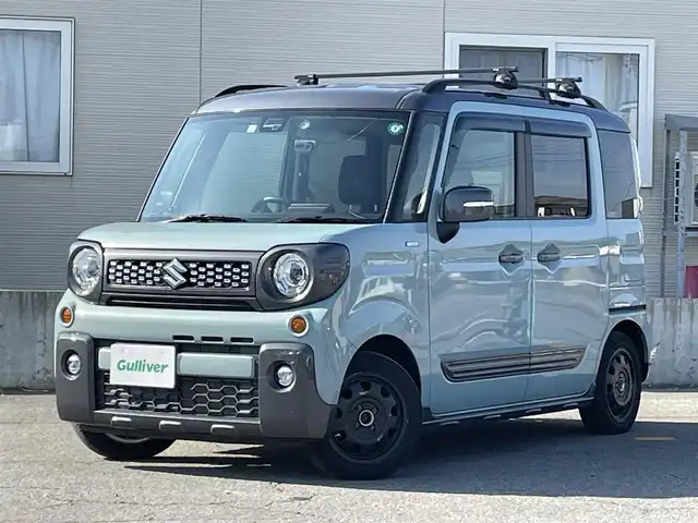 スズキ スペーシア ギア HYBRID XZ 青森県 2019(平31)年 4.1万km オフブルーメタリック/ガンメタリック2トーンルーフ ワンオーナー/４ＷＤ/社外オーディオ/両側パワースライドドア/パーキングセンサー/車線逸脱防止/衝突軽減ブレーキ/横滑り防止/純正ＬＥＤヘッドライト/フォグランプ/シートヒーター/アイドリングストップ/ＥＴＣ/取扱説明書/保証書