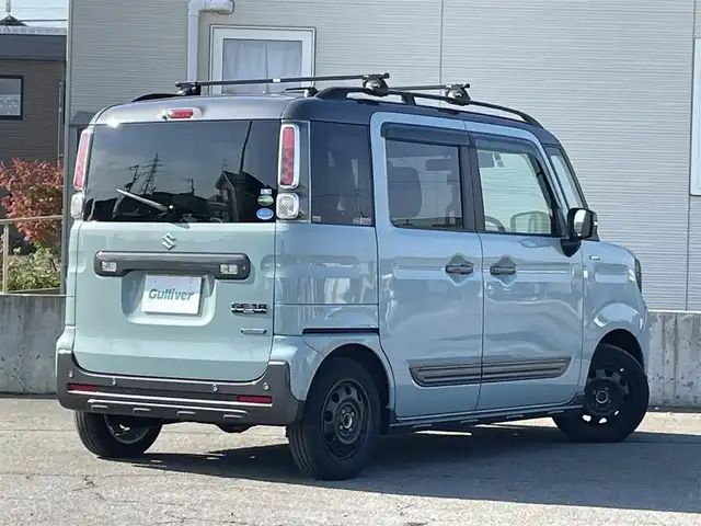 スズキ スペーシア ギア HYBRID XZ 青森県 2019(平31)年 4.1万km オフブルーメタリック/ガンメタリック2トーンルーフ ワンオーナー/４ＷＤ/社外オーディオ/両側パワースライドドア/パーキングセンサー/車線逸脱防止/衝突軽減ブレーキ/横滑り防止/純正ＬＥＤヘッドライト/フォグランプ/シートヒーター/アイドリングストップ/ＥＴＣ/取扱説明書/保証書