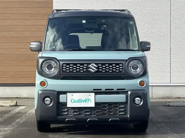 スズキ スペーシア ギア HYBRID XZ 秋田県 2019(平31)年 4.1万km オフブルーメタリック/ガンメタリック2トーンルーフ ４WD/衝突軽減システム/LEDヘッドライト/両側パワースライドドア/社外カーオーディオ（CD/BT/AM/FM）/スマートキー/アイドリングストップ/プッシュスタート/レーンキープアシスト/オートマチックハイビーム/コーナーセンサー/ステアリングスイッチ/前席シートヒーター/ビルトインETC/ドライブレコーダー/ルーフレール/ルーフキャリア/純正フロアマット/社外ドアバイザー/オートライト/オートエアコン/パワーステアリング/パワーウィンドウ/横滑り防止/盗難防止装置/寒冷地仕様/電動格納ウィンカーミラー