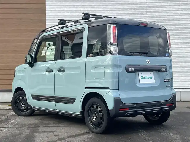 スズキ スペーシア ギア HYBRID XZ 秋田県 2019(平31)年 4.1万km オフブルーメタリック/ガンメタリック2トーンルーフ ４WD/衝突軽減システム/LEDヘッドライト/両側パワースライドドア/社外カーオーディオ（CD/BT/AM/FM）/スマートキー/アイドリングストップ/プッシュスタート/レーンキープアシスト/オートマチックハイビーム/コーナーセンサー/ステアリングスイッチ/前席シートヒーター/ビルトインETC/ドライブレコーダー/ルーフレール/ルーフキャリア/純正フロアマット/社外ドアバイザー/オートライト/オートエアコン/パワーステアリング/パワーウィンドウ/横滑り防止/盗難防止装置/寒冷地仕様/電動格納ウィンカーミラー