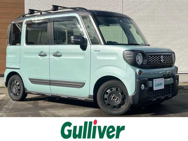 スズキ スペーシア ギア HYBRID XZ 秋田県 2019(平31)年 4.1万km オフブルーメタリック/ガンメタリック2トーンルーフ ４WD/衝突軽減システム/LEDヘッドライト/両側パワースライドドア/社外カーオーディオ（CD/BT/AM/FM）/スマートキー/アイドリングストップ/プッシュスタート/レーンキープアシスト/オートマチックハイビーム/コーナーセンサー/ステアリングスイッチ/前席シートヒーター/ビルトインETC/ドライブレコーダー/ルーフレール/ルーフキャリア/純正フロアマット/社外ドアバイザー/オートライト/オートエアコン/パワーステアリング/パワーウィンドウ/横滑り防止/盗難防止装置/寒冷地仕様/電動格納ウィンカーミラー