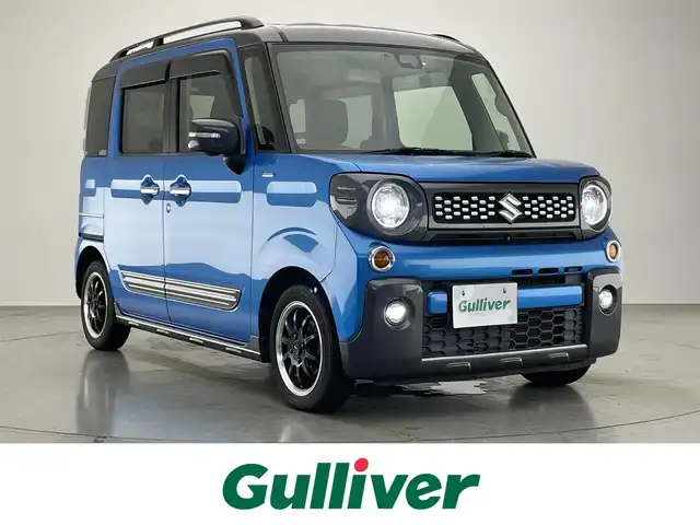スズキ スペーシア ギア HYBRID XZターボ 愛知県 2019(平31)年 6.8万km ブリスクブルーメタリック/ガンメタリック2トーンルーフ 純正８型ナビ　ＨＵＤ　全方位カメラ　禁煙車　両側パワスラ　シートヒーター　ＥＴＣ　前後ドラレコ　フルセグ　ＤＶＤ　セーフティサポート　衝突軽減　レーンキープ　ＬＥＤオートライト　クルコン　パドルシフト ルーフレール　Bluetooth　USB　プッシュスタート　スマートキー　