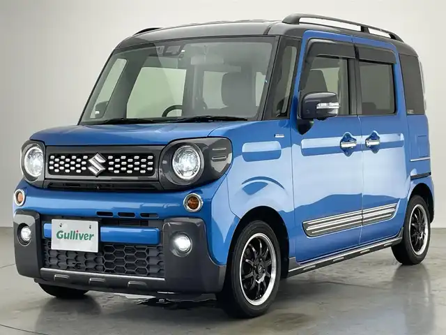 スズキ スペーシア ギア HYBRID XZターボ 愛知県 2019(平31)年 6.8万km ブリスクブルーメタリック/ガンメタリック2トーンルーフ 純正８型ナビ　ＨＵＤ　全方位カメラ　禁煙車　両側パワスラ　シートヒーター　ＥＴＣ　前後ドラレコ　フルセグ　ＤＶＤ　セーフティサポート　衝突軽減　レーンキープ　ＬＥＤオートライト　クルコン　パドルシフト ルーフレール　Bluetooth　USB　プッシュスタート　スマートキー　