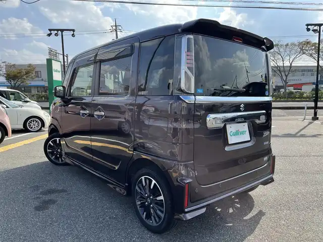 スズキ スペーシア カスタム HYBRID XS 鳥取県 2019(令1)年 4.9万km ムーンライトバイオレットPM ワンオーナー/社外ナビ/フルセグ/DVD/CD/BT/USB/ETC/ハーフレザーシート/運転席シートヒーター/レーダーブレーキサポート/レーンキープアシスト/LEDヘットライト/LEDフォグライト/純正15インチアルミホイール/プッシュエンジンスタート/アイドリングストップ/フロアマット/ドアバイザー/保証書・取扱説明書