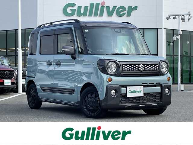 スズキ スペーシア ギア HYBRID XZターボ 佐賀県 2019(平31)年 2.8万km オフブルーメタリック/ガンメタリック2トーンルーフ 純正8インチSDナビゲーション/・フルセグTV/CD/DVD/SD/Bluetooth/全方位モニター/前後ドライブレコーダー/ビルトインETC/ヘッドアップディスプレイ/両側パワースライドドア/天井サーキュレーター/DN席シートヒーター/後席サンシェード/ISOFIX対応/パドルシフト/革巻きステアリング/ステアリングリモコン/純正LEDヘッドライト/・オートマチックハイビーム/純正LEDフォグランプ/純正フロアマット/純正ドアバイザ―/クルーズコントロール/車線逸脱警報機能/デュアルセンサーブレーキサポート/パーキングセンサー