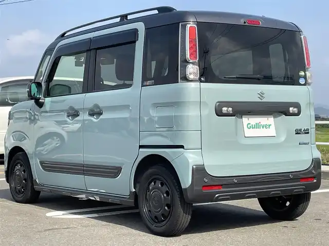 スズキ スペーシア ギア HYBRID XZターボ 佐賀県 2019(平31)年 2.8万km オフブルーメタリック/ガンメタリック2トーンルーフ 純正8インチSDナビゲーション/・フルセグTV/CD/DVD/SD/Bluetooth/全方位モニター/前後ドライブレコーダー/ビルトインETC/ヘッドアップディスプレイ/両側パワースライドドア/天井サーキュレーター/DN席シートヒーター/後席サンシェード/ISOFIX対応/パドルシフト/革巻きステアリング/ステアリングリモコン/純正LEDヘッドライト/・オートマチックハイビーム/純正LEDフォグランプ/純正フロアマット/純正ドアバイザ―/クルーズコントロール/車線逸脱警報機能/デュアルセンサーブレーキサポート/パーキングセンサー