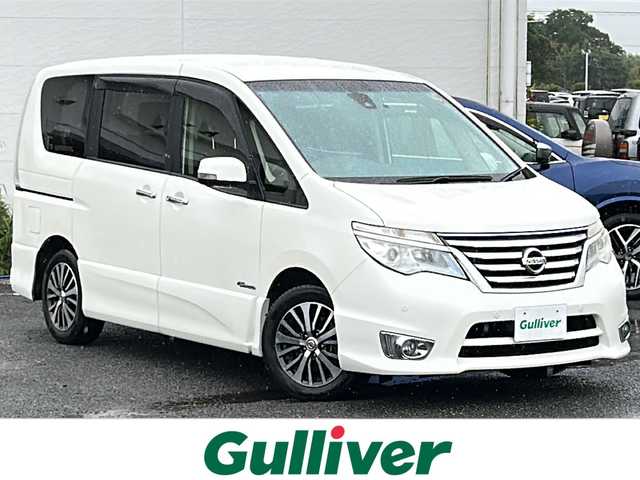 日産 セレナ ハイウェイS S HV Aセーフ 千葉県 2014(平26)年 15.7万km ブリリアントホワイトパール ナビ　全方位カメラ　フルセグＴＶ　Ｂｔ　アルパインフリップダウンモニター　両側パワースライドドア　前後ドラレコ　クルコン　エアロ　前後センサー　マット　純正１５インチＡＷ　スマートキー エマブレ