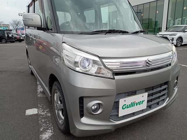 スズキ スペーシア カスタム XS 福井県 2014(平26)年 5.9万km スチールシルバーM レーダーブレーキポート/純正AW付きサマータイヤ積込/横滑り防止装置/両側パワースライドドア/後席右側ワンアクションパワースライドドア/キセノンヘッドライト/社外7インチメモリナビ（CD/DVD/BT/USB/AUX/iPod）/フルセグテレビ/盗難防止装置/ETC/アイドリングストップ/ダブルエアバッグ/保証書・取説
