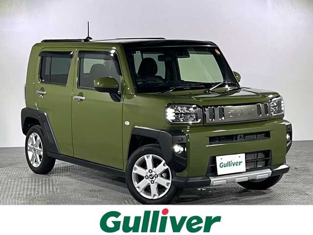 ダイハツ タフト G クロムベンチャー 沖縄県 2022(令4)年 2.7万km フォレストカーキメタリック 禁煙車/県外仕入れ/社外ナビ/→【BT/CD/DVD/フルセグTV】/バックカメラ/ガラスルーフ/前席シートヒーター/スマートアシスト/→衝突被害軽減ブレーキ/→レーンキープアシスト/→横滑り防止装置/→後方コーナーセンサー/純正LEDヘッドライト/フォグランプ/ルーフレール/１５インチ純正アルミ/スマートキー