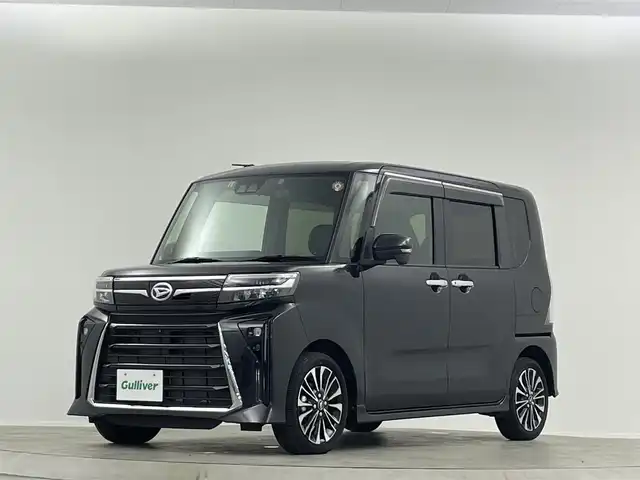 ダイハツ タント カスタム RS 埼玉県 2023(令5)年 0.8万km ブラックマイカメタリック 禁煙車　純正ナビ　両側電動スライドドア　全方位カメラ　シートヒーター　ＥＴＣ　ＬＥＤヘッドライト　ドライブレコーダー　ハーフレザーシート　フルセグＴＶ　CD/DVD　スマートアシスト　スマートキー　コーナーセンサー