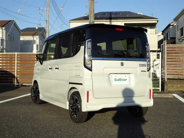 スズキ スペーシア カスタム HYBRID XS ターボ 千葉県 2025(令7)年 0.1千km ピュアホワイトパール/ブラック2トーン 【届出済未使用車】/【ピュアホワイトP/ブラック2トーン（C2H）】/LEDヘッドライト/LEDフォグランプ/パドルシフト/パワーモード/ヘッドアップディスプレイ/スズキセーティサポート/両側パワースライドドア/ハーフレザーシート/シートヒーター/純正15インチAW/アダプティブクルーズコントロール/プッシュスタート/スマートキー2本/プレミアムUV/IRカットガラス/サイド/カーテンエアバッグ/保証書/取扱説明書/