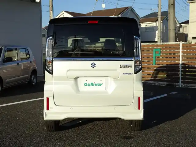 スズキ スペーシア カスタム HYBRID XS ターボ 千葉県 2025(令7)年 0.1千km ピュアホワイトパール/ブラック2トーン 【届出済未使用車】/【ピュアホワイトP/ブラック2トーン（C2H）】/LEDヘッドライト/LEDフォグランプ/パドルシフト/パワーモード/ヘッドアップディスプレイ/スズキセーティサポート/両側パワースライドドア/ハーフレザーシート/シートヒーター/純正15インチAW/アダプティブクルーズコントロール/プッシュスタート/スマートキー2本/プレミアムUV/IRカットガラス/サイド/カーテンエアバッグ/保証書/取扱説明書/