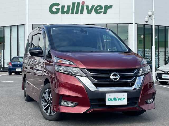 日産 セレナ 長崎県 2017(平29)年 7.7万km マルーンレッド 2トーン 純正9インチメモリーナビ/CD/DVD/BT/BD/フルセグTV/バックカメラ/純正フリップダウンモニター/プロパイロット/エマージェンシーブレーキ/両側パワースライドドア/ステアリングスイッチ/ドライブレコーダー/LEDヘッドライト/2列目USB/ビルトインETC