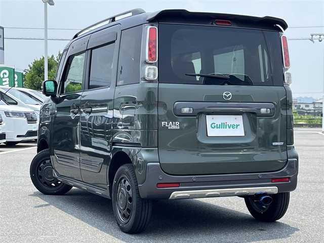 マツダ フレアワゴンタフスタイル ハイブリッドXT 奈良県 2021(令3)年 5.6万km 緑 ターボ/両側パワースライドドア/Panasonicナビ(フルセグTV/CD/DVD/AM・FM/BT)/アラウンドビューモニター/ETC/クルーズコントロール/衝突被害軽減ブレーキ/ペダル踏み間違い時加速抑制機能/車線逸脱警報機能/パドルシフト/シートヒーター(D/N席)/本革巻きステアリング/後席サンシェード/純正フロアマット/スペアキー/社外サスペンション装着/マフラーカッター装着