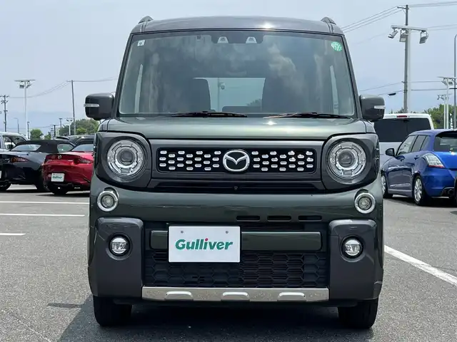 マツダ フレアワゴンタフスタイル ハイブリッドXT 奈良県 2021(令3)年 5.6万km 緑 ターボ/両側パワースライドドア/Panasonicナビ(フルセグTV/CD/DVD/AM・FM/BT)/アラウンドビューモニター/ETC/クルーズコントロール/衝突被害軽減ブレーキ/ペダル踏み間違い時加速抑制機能/車線逸脱警報機能/パドルシフト/シートヒーター(D/N席)/本革巻きステアリング/後席サンシェード/純正フロアマット/スペアキー/社外サスペンション装着/マフラーカッター装着